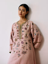 Ura Hand-Embroidered Metallic Linen Kurta - Pink