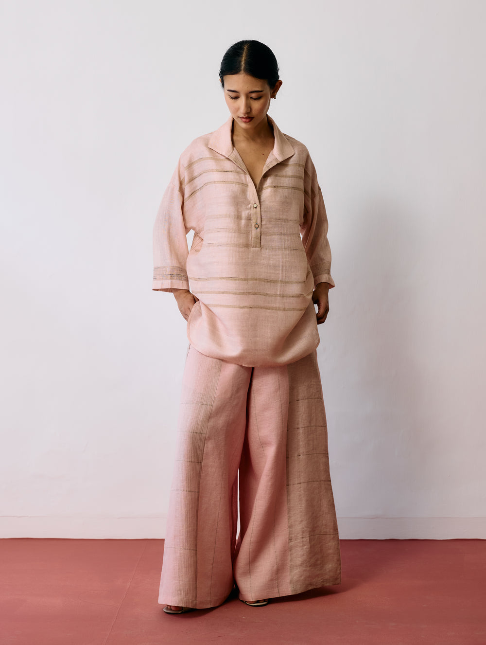 Dayana Handwoven Tussar Silk Top - Ecru Pink