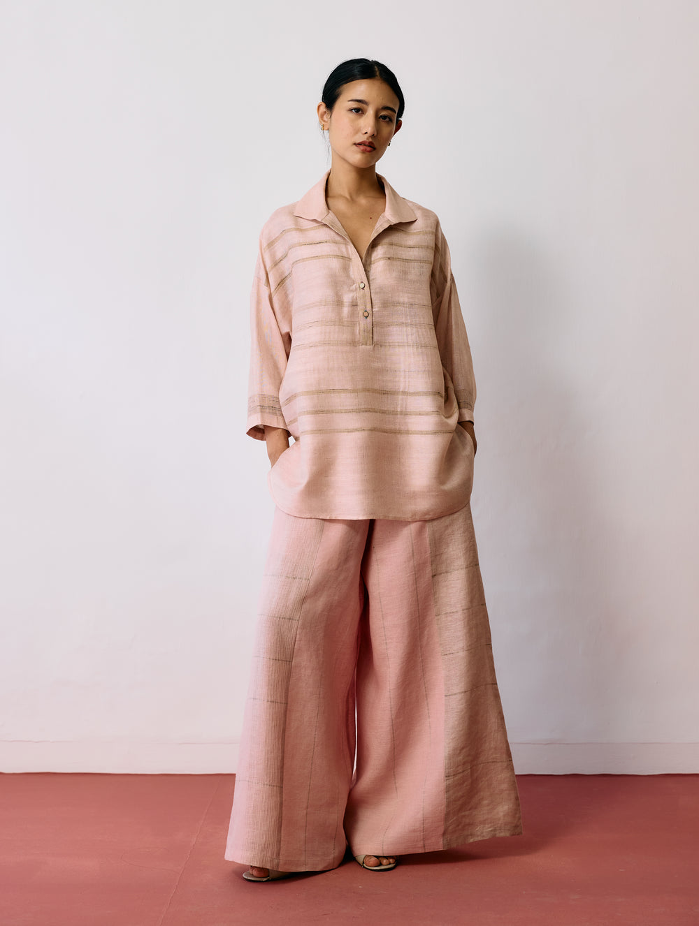 Dayana Handwoven Tussar Silk Top - Ecru Pink