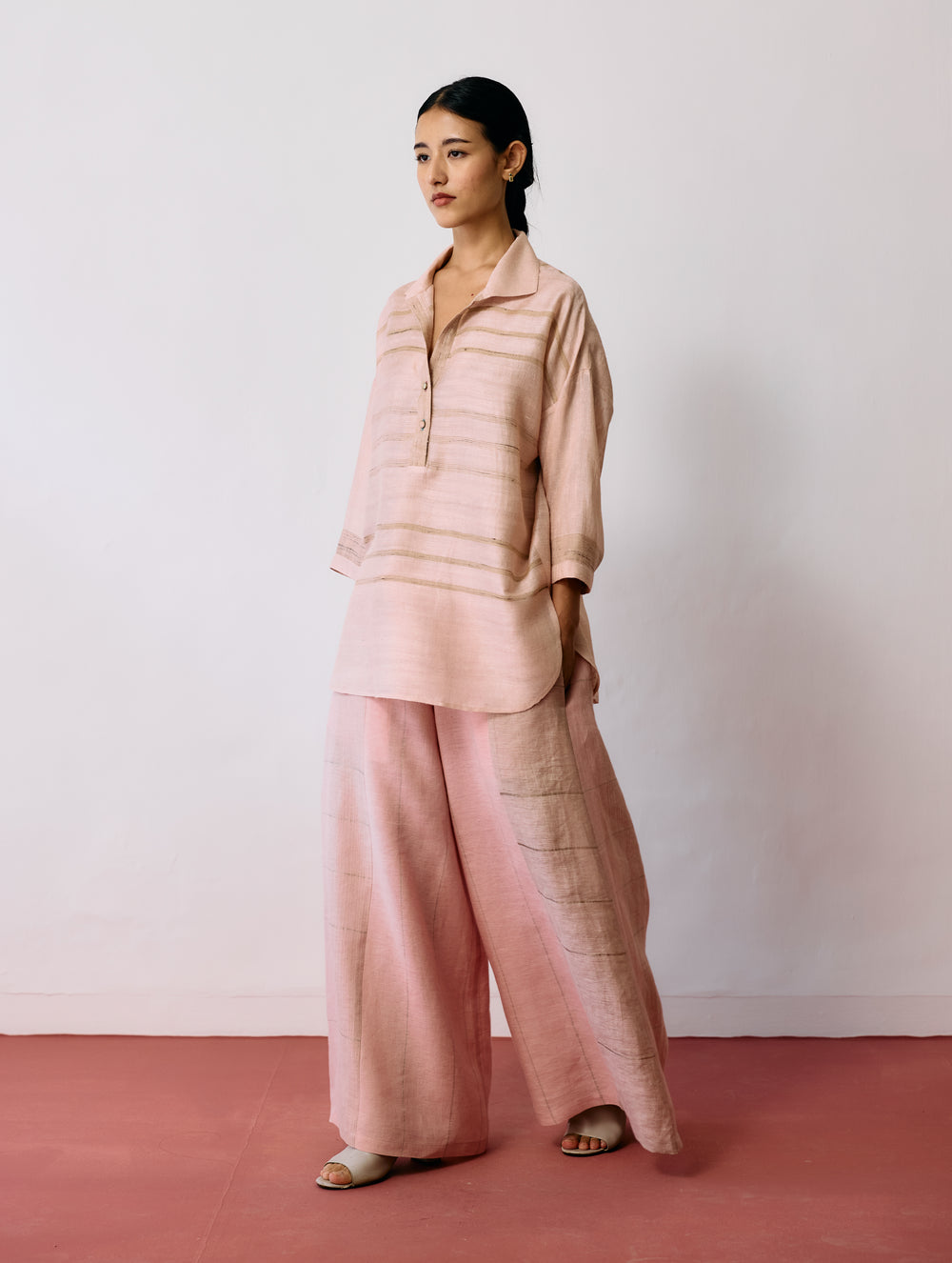 Dayana Handwoven Tussar Silk Top - Ecru Pink