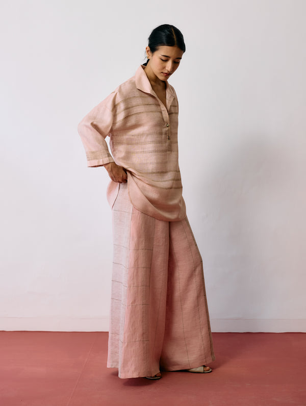 Dayana Handwoven Tussar Silk Top - Ecru Pink