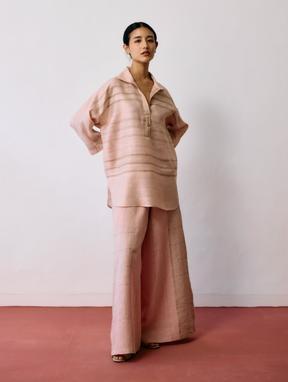Dayana Handwoven Tussar Silk Top - Ecru Pink