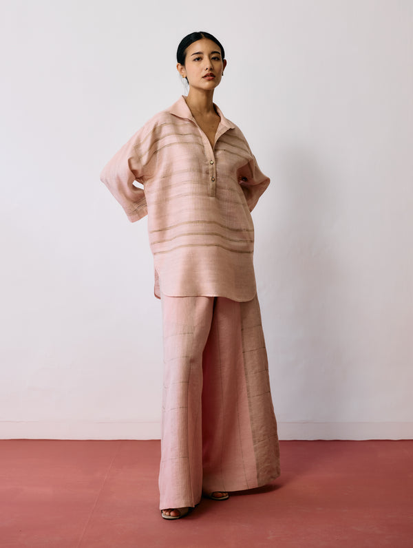 Dayana Handwoven Tussar Silk Top - Ecru Pink
