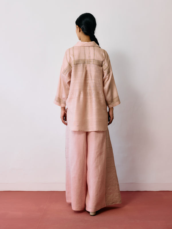 Dayana Handwoven Tussar Silk Top - Ecru Pink