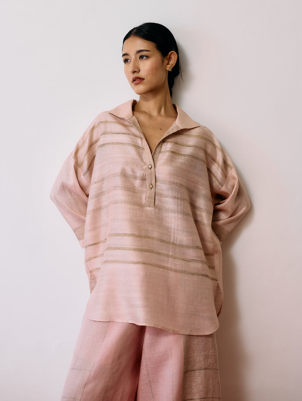 Dayana Handwoven Tussar Silk Top - Ecru Pink