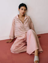 Dayana Handwoven Tussar Silk Top - Ecru Pink