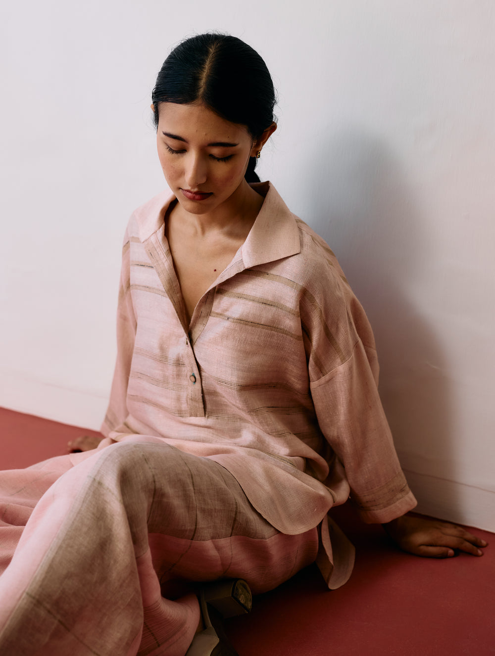 Dayana Handwoven Tussar Silk Top - Ecru Pink