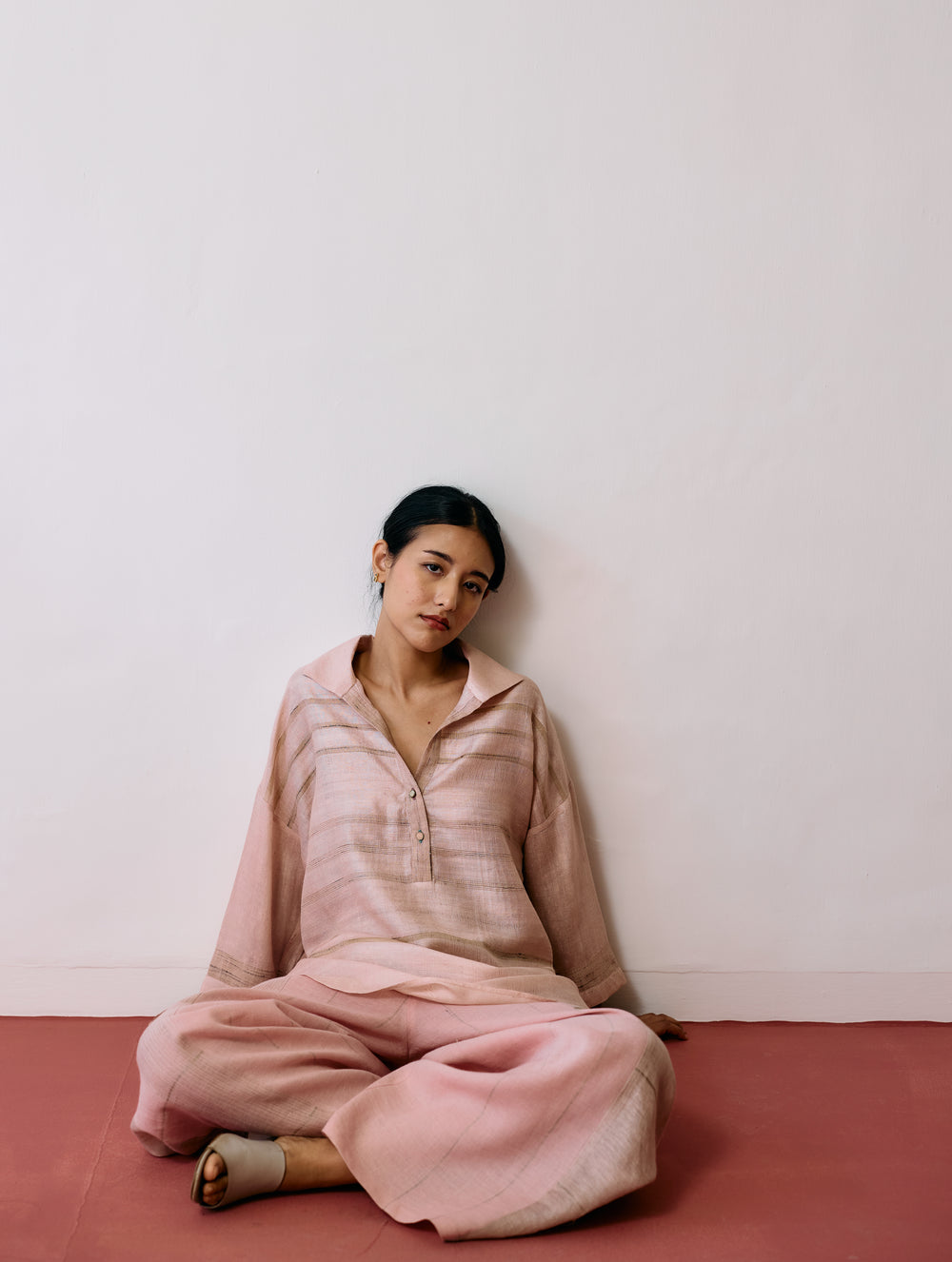 Dayana Handwoven Tussar Silk Top - Ecru Pink