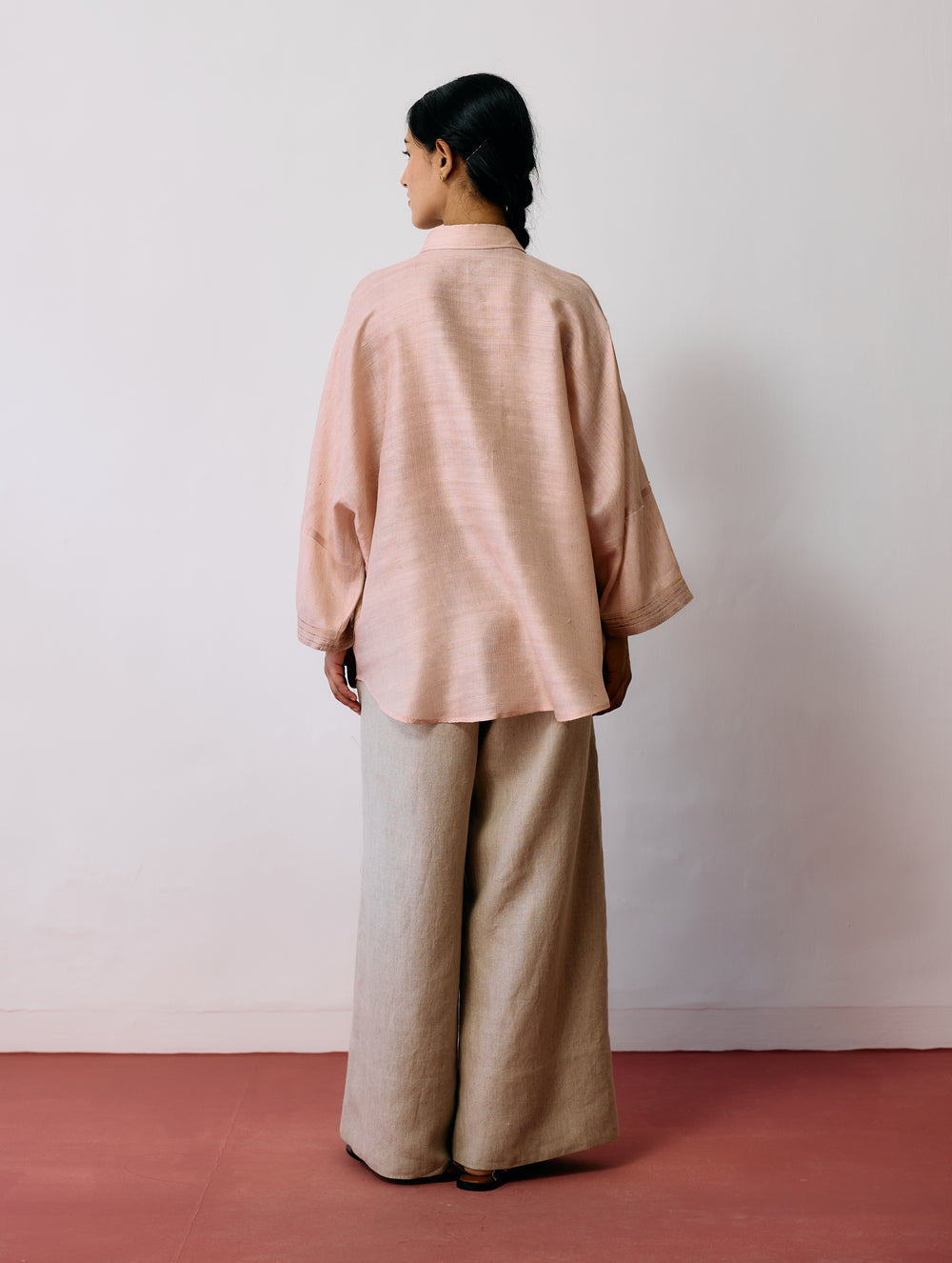 Ines Handwoven Tussar Silk Shirt - Ecru Pink