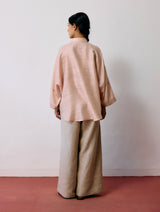 Ines Handwoven Tussar Silk Shirt - Ecru Pink