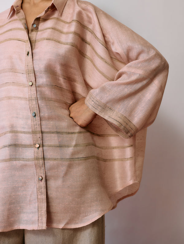 Ines Handwoven Tussar Silk Shirt - Ecru Pink