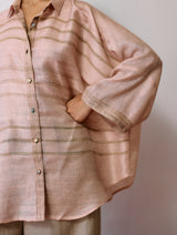 Ines Handwoven Tussar Silk Shirt - Ecru Pink