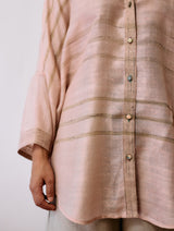 Ines Handwoven Tussar Silk Shirt - Ecru Pink