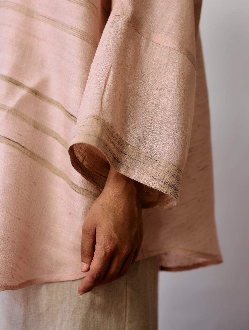 Ines Handwoven Tussar Silk Shirt - Ecru Pink