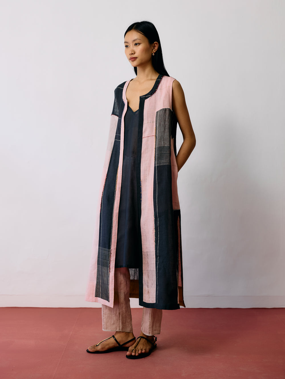 Shal Patchwork Linen Sleeveless Jacket