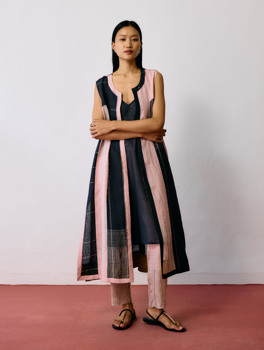 Shal Patchwork Linen Sleeveless Jacket
