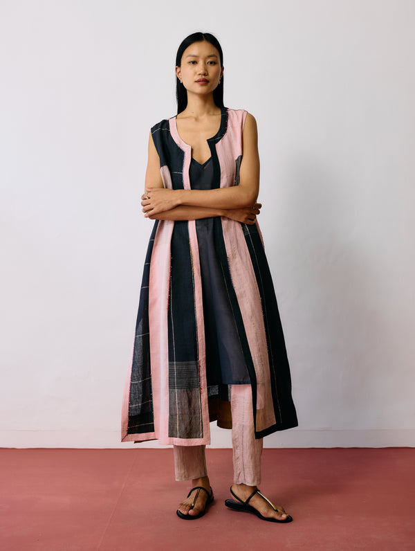 Shal Patchwork Linen Sleeveless Jacket