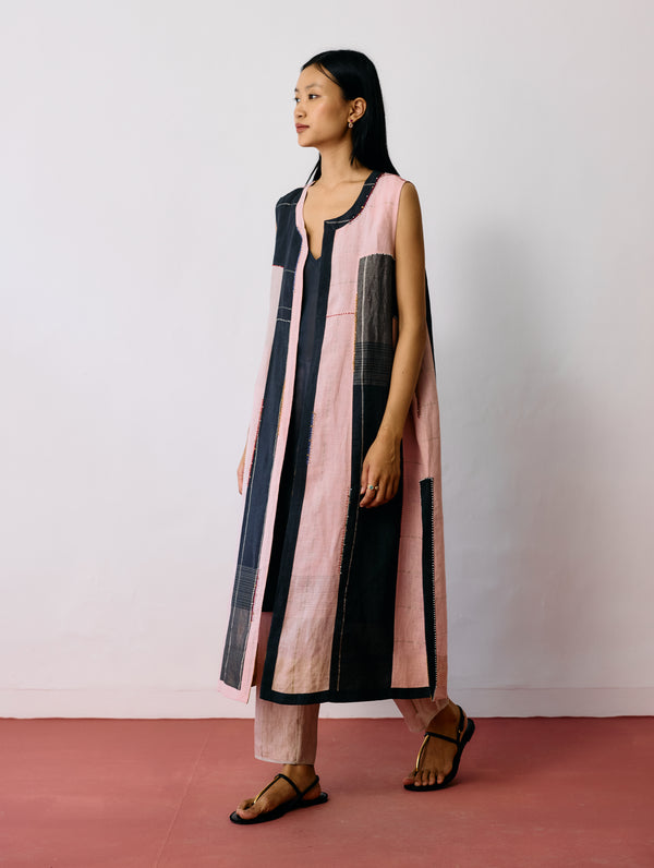 Shal Patchwork Linen Sleeveless Jacket