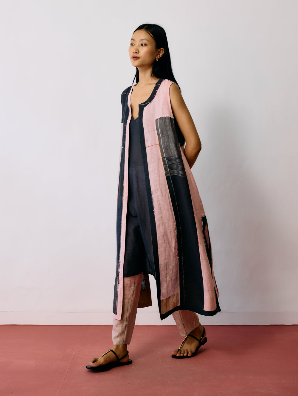 Shal Patchwork Linen Sleeveless Jacket