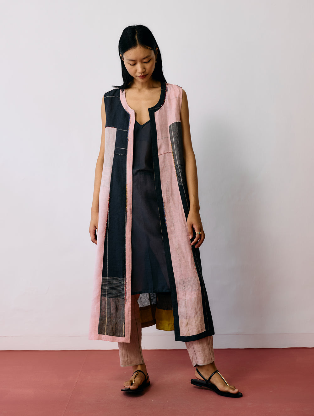 Shal Patchwork Linen Sleeveless Jacket
