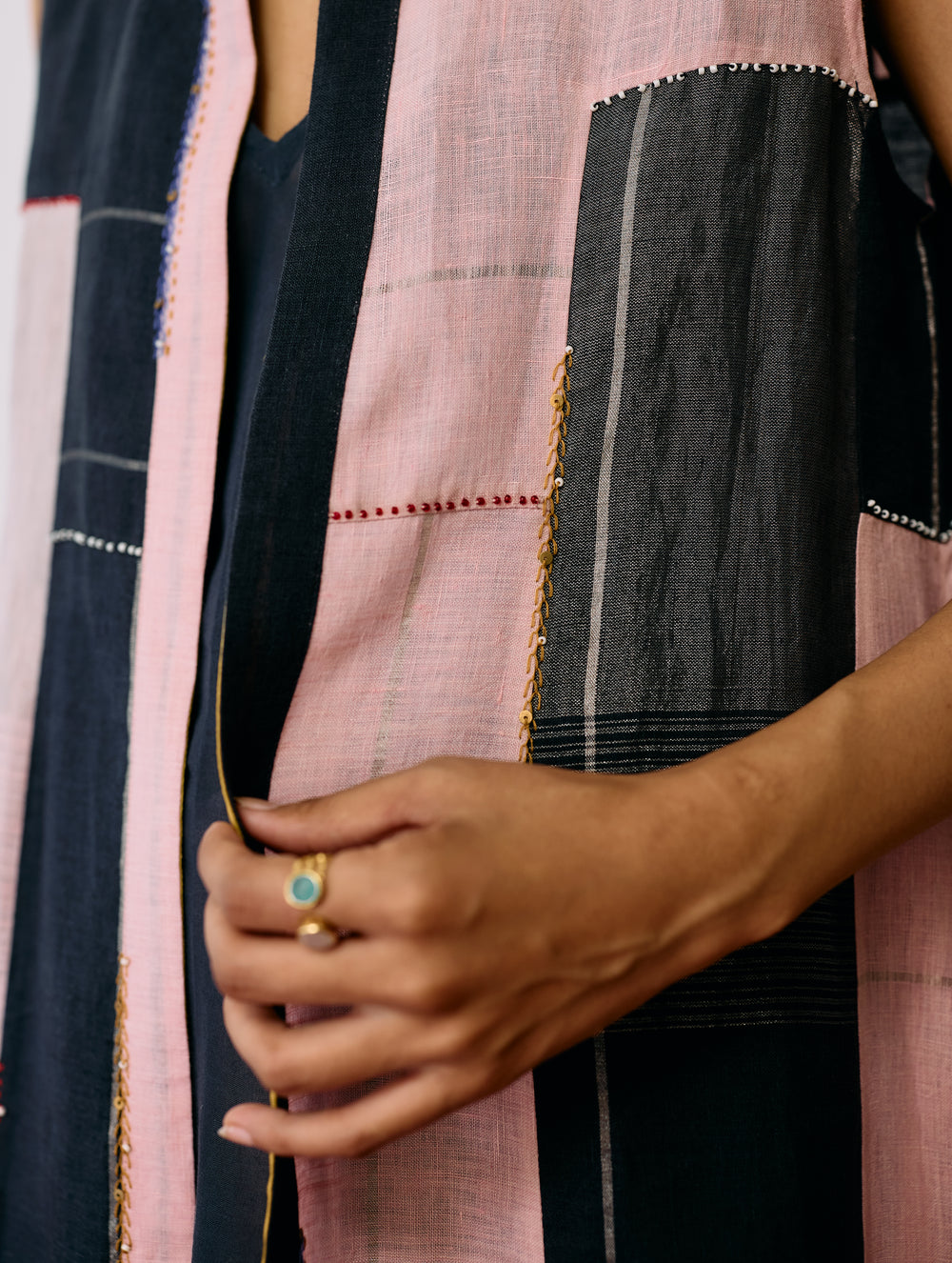 Shal Patchwork Linen Sleeveless Jacket