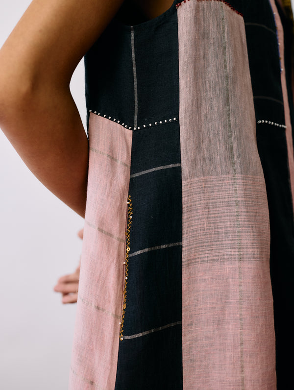 Shal Patchwork Linen Sleeveless Jacket