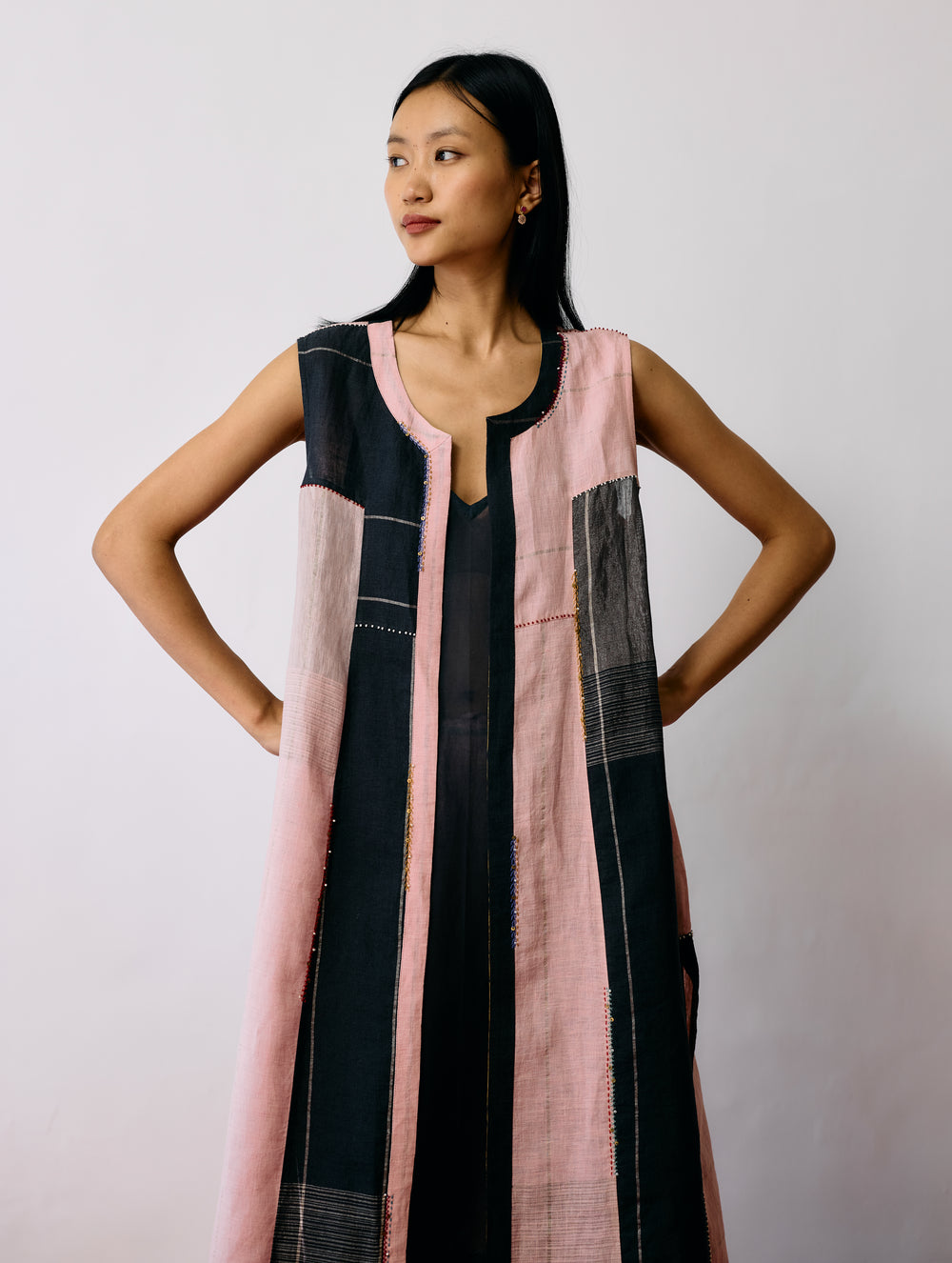 Shal Patchwork Linen Sleeveless Jacket