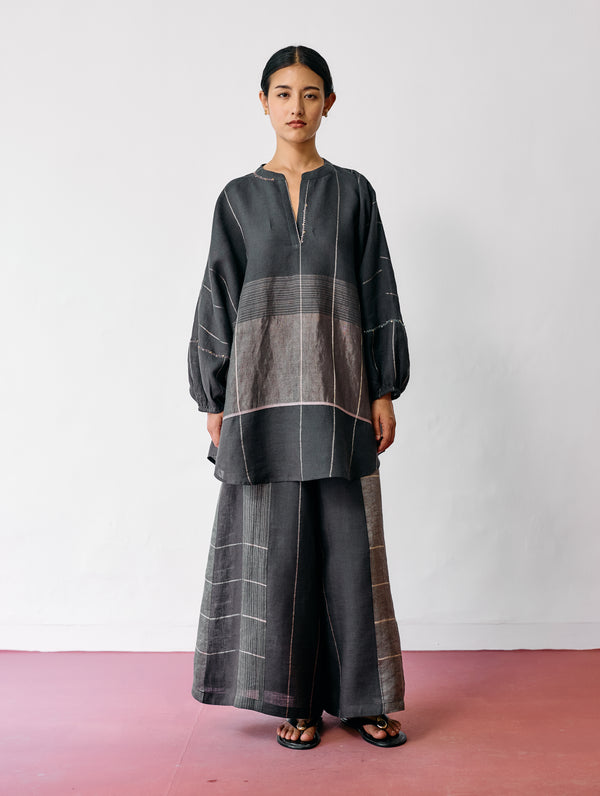 Raza Metallic Linen Co-ord - Charcoal