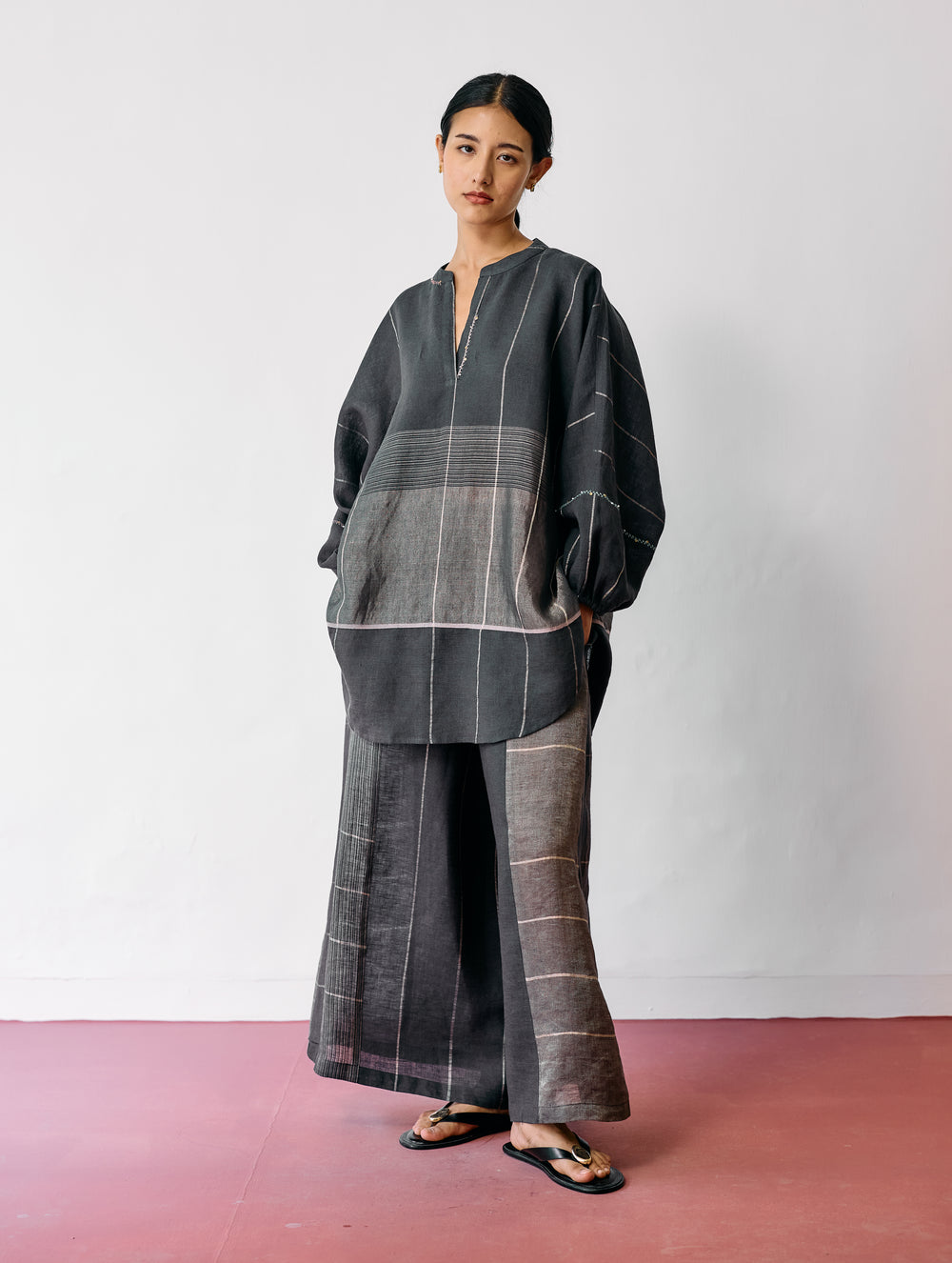 Raza Metallic Linen Co-ord - Charcoal