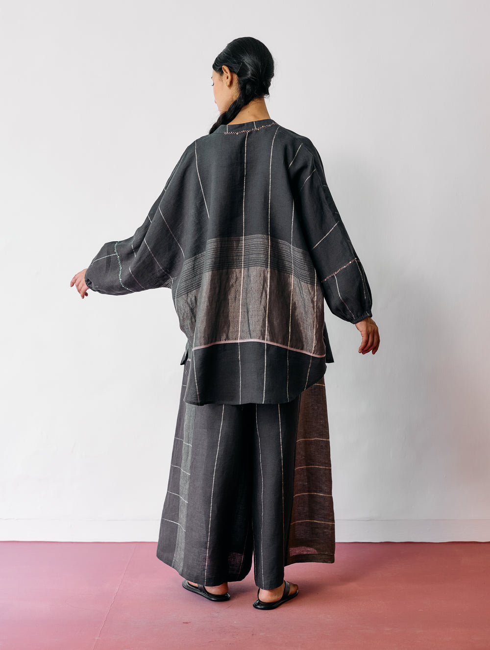 Raza Metallic Linen Co-ord - Charcoal