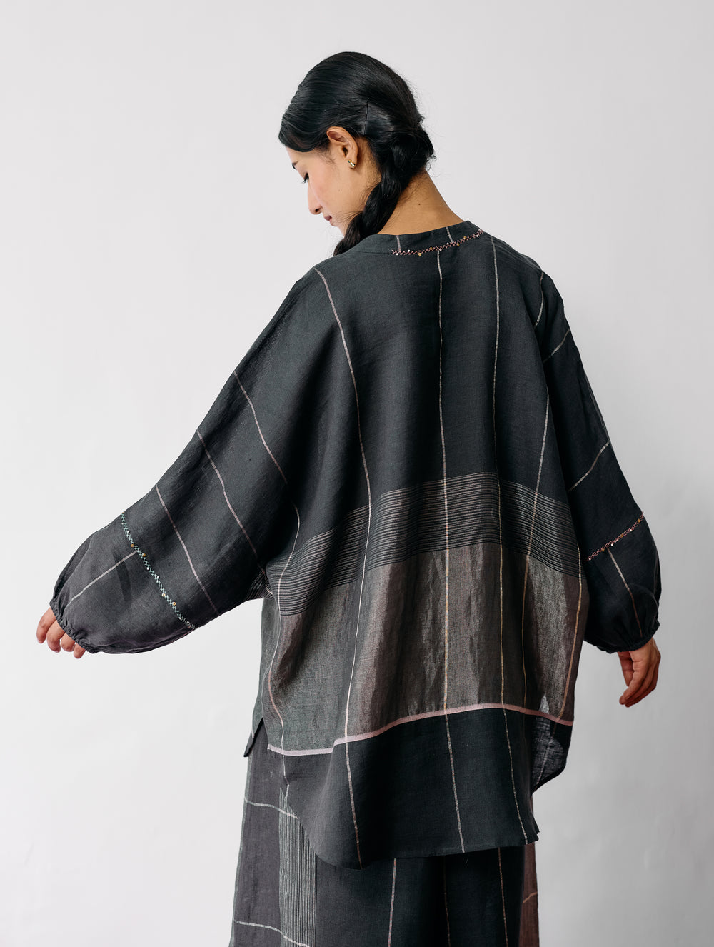 Raza Metallic Linen Top - Charcoal