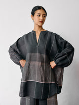 Raza Metallic Linen Top - Charcoal