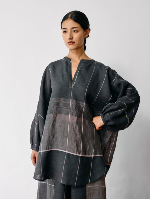 Raza Metallic Linen Top - Charcoal