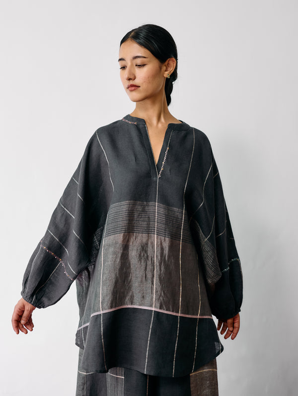 Raza Metallic Linen Co-ord - Charcoal