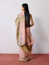 Afra Metallic Handloom Linen Saree - Metallic Pink