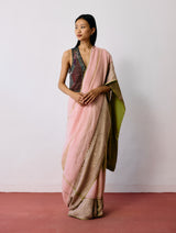 Afra Metallic Handloom Linen Saree - Metallic Pink
