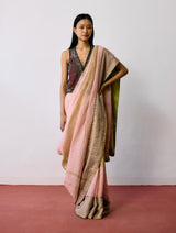 Afra Metallic Handloom Linen Saree - Metallic Pink