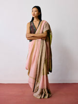 Afra Metallic Handloom Linen Saree - Metallic Pink