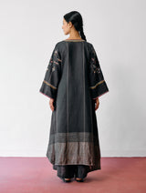 Ura Hand-Embroidered Metallic Linen Kurta - Charcoal