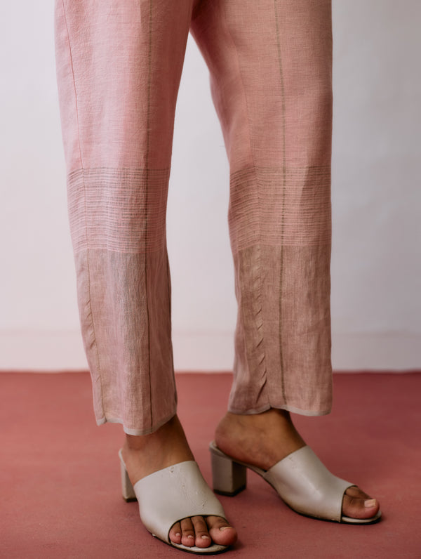 Nila Tapered Metallic Linen Pants - Pink
