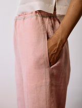 Nila Tapered Metallic Linen Pants - Pink