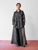 Sera Wide-Leg Metallic Linen Pants - Charcoal