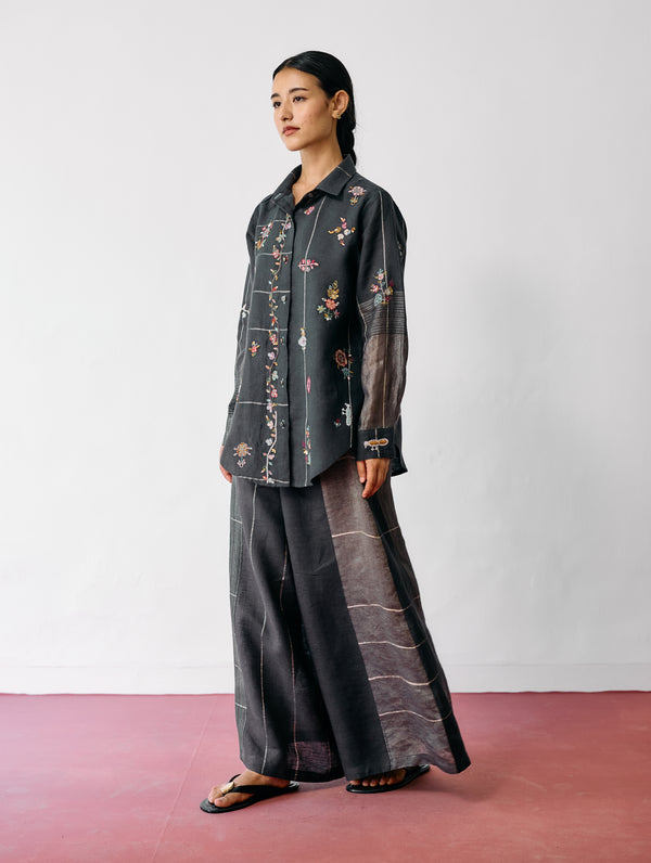 Mansa Floral Hand-Embroidered Co-ord - Charcoal