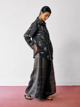 Sera Wide-Leg Metallic Linen Pants - Charcoal