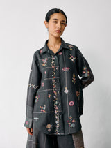 Mansa Floral Hand-Embroidered Shirt - Charcoal