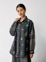 Mansa Floral Hand-Embroidered Shirt - Charcoal