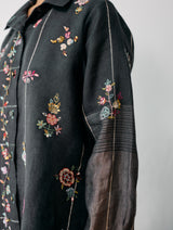 Mansa Floral Hand-Embroidered Shirt - Charcoal