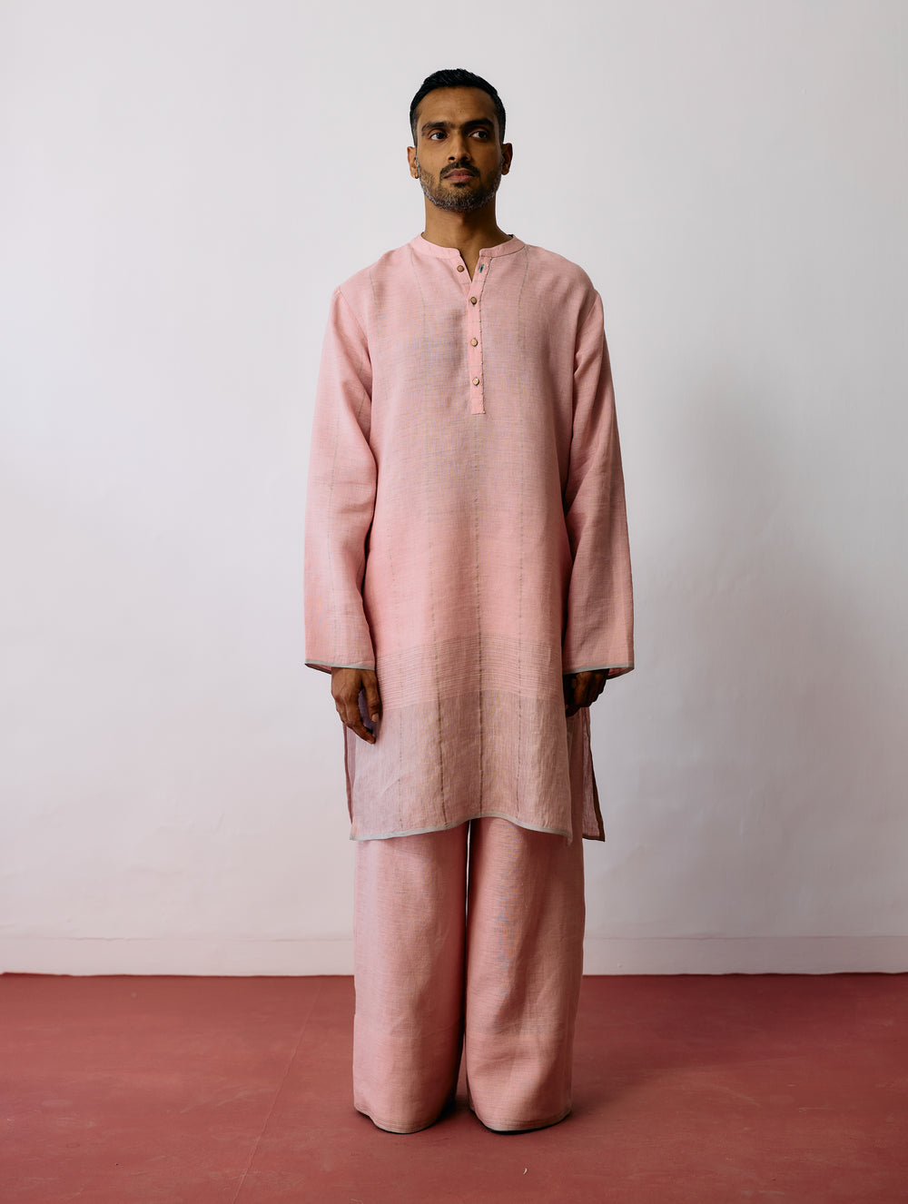 Jawahar Metallic Linen Kurta - Pink