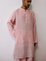 Jawahar Metallic Linen Kurta Set - Pink