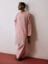 Jawahar Metallic Linen Kurta - Pink